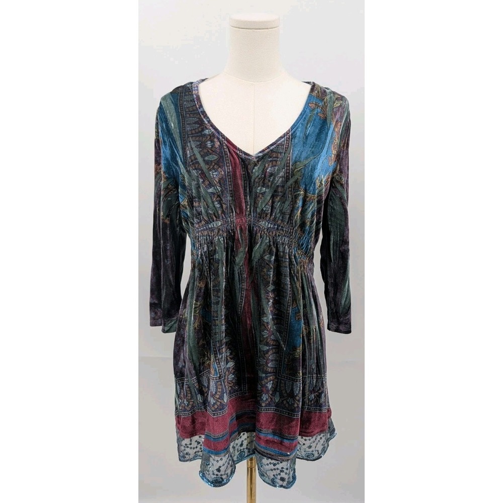 Velvet Babydoll Tunic Top Size M Lace Sequin Hem Whimsigoth Whimsy Fairy 90s